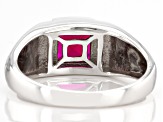 Red Lab Created Ruby Rhodium Over Sterling Silver Men's Ring 2.17ctw