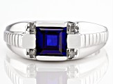 Blue Lab Created Sapphire Rhodium Over Sterling Silver Men's Ring 2.17ctw