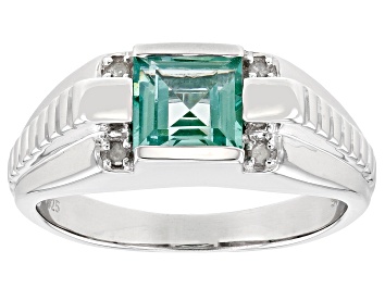 Picture of Green Lab Created Spinel Rhodium Over Sterling Silver Men's Ring 1.85ctw