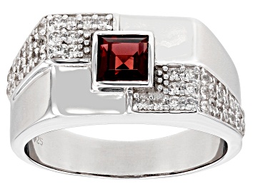 Picture of Red Garnet Rhodium Over Sterling Silver Men's Ring 1.26ctw