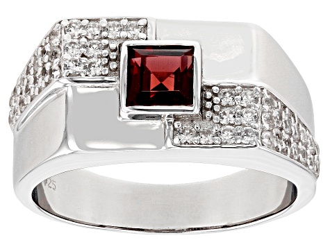 Red Garnet Rhodium Over Sterling Silver Men's Ring 1.26ctw