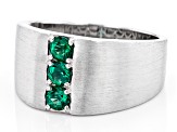 Green Lab Created Emerald Rhodium Over Sterling Silver Matte Finish Men's Ring 0.76ctw