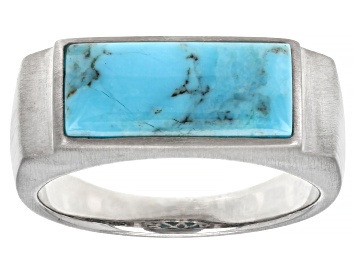 Picture of Blue Turquoise Rhodium Over Sterling Silver Men's Ring