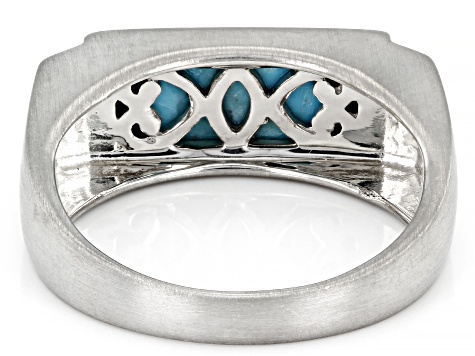 Blue Turquoise Rhodium Over Sterling Silver Men's Ring