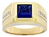 Blue Lab Created Spinel 18k Yellow Gold Over Sterling Silver Matte Finish Men's Ring 2.50ctw