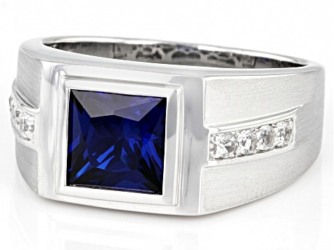 Blue Lab Created Spinel Rhodium Over Sterling Silver Matte Finish Men's ...