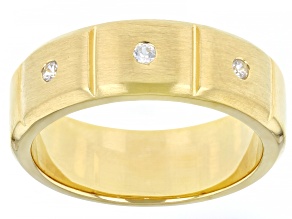 White Zircon 18k Yellow Gold Over Sterling Silver Men's Band Ring 0.14ctw