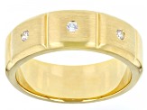 White Zircon 18k Yellow Gold Over Sterling Silver Men's Band Ring 0.14ctw
