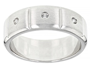 White Zircon Rhodium Over Sterling Silver Men's Band Ring 0.14ctw