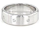 White Zircon Rhodium Over Sterling Silver Men's Band Ring 0.14ctw