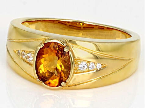 Orange Madeira Citrine 18k Yellow Gold Over Sterling Silver Men's Ring 1.13ctw