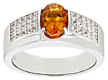 Picture of Orange Madeira Citrine Rhodium Over Sterling Silver Men's Ring 1.61ctw
