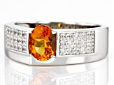 Orange Madeira Citrine Rhodium Over Sterling Silver Men's Ring 1.61ctw