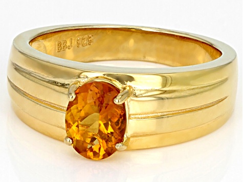 Orange Madeira Citrine 18k Yellow Gold Over Sterling Silver Men's Ring 0.93ct