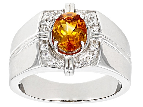 Orange Madeira Citrine Rhodium Over Sterling Silver Men's Ring