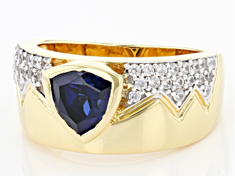 Blue Lab Created Sapphire 18k Yellow Gold Over Sterling Silver Men's Ring 2.52ctw