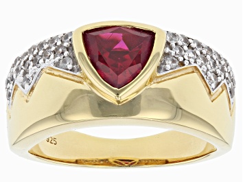 Picture of Red Lab Created Ruby 18k Yellow Gold Over Sterling Silver Men's Ring 2.52ctw