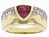 Red Lab Created Ruby 18k Yellow Gold Over Sterling Silver Men's Ring 2.52ctw