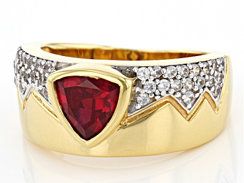 Red Lab Created Ruby 18k Yellow Gold Over Sterling Silver Men's Ring 2.52ctw