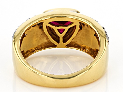 Red Lab Created Ruby 18k Yellow Gold Over Sterling Silver Men's Ring 2.52ctw