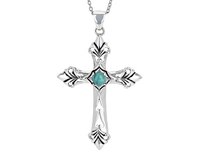 Blue Composite Turquoise Sterling Silver Men's Cross Pendant With Chain