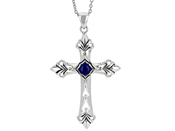 Picture of Blue Lapis Lazuli Sterling Silver Men's Cross Pendant With Chain