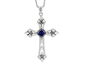 Blue Lapis Lazuli Sterling Silver Men's Cross Pendant With Chain