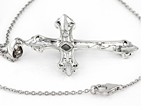 Gray Labradorite Sterling Silver Men's Cross Pendant With Chain