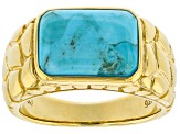 Blue Turquoise 18k Yellow Gold Over Sterling Silver Men's Ring