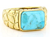 Blue Turquoise 18k Yellow Gold Over Sterling Silver Men's Ring
