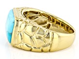 Blue Turquoise 18k Yellow Gold Over Sterling Silver Men's Ring