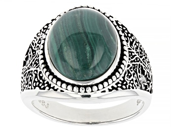 Picture of Green Malachite Sterling Silver Men's Tree of Life Ring