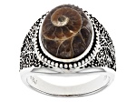 Brown Ammonite Sterling Silver Men's Tree of Life Ring