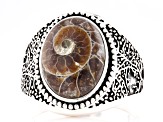 Brown Ammonite Sterling Silver Men's Tree of Life Ring