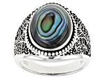 Multi-Color Abalone Shell Sterling Silver Men's Tree of Life Ring