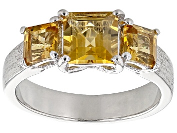 Picture of Yellow Citrine Brushed Platinum Over Sterling Silver 3-Stone Men's Ring