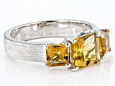 Yellow Citrine Brushed Platinum Over Sterling Silver 3-Stone Men's Ring