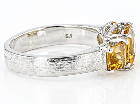 Yellow Citrine Brushed Platinum Over Sterling Silver 3-Stone Men's Ring