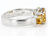 Yellow Citrine Brushed Platinum Over Sterling Silver 3-Stone Men's Ring