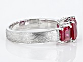 Red Lab Created Ruby Brushed Platinum Over Sterling Silver 3-Stone Men's Ring 3.44ctw