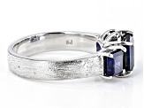 Blue Lab Created Sapphire Brushed Platinum Over Sterling Silver 3-Stone Men's Ring 3.57ctw