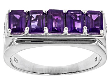 Picture of Purple African Amethyst Rhodium Over Sterling Silver 5-Stone Men's Ring 2.52ctw