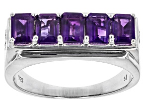 Purple African Amethyst Rhodium Over Sterling Silver 5-Stone Men's Ring 2.52ctw
