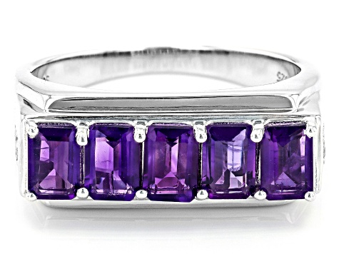 Purple African Amethyst Rhodium Over Sterling Silver 5-Stone Men's Ring 2.52ctw