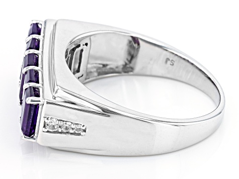 Purple African Amethyst Rhodium Over Sterling Silver 5-Stone Men's Ring 2.52ctw