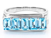 Swiss Blue Topaz Rhodium Over Sterling Silver 5-Stone Men's Ring 3.09ctw