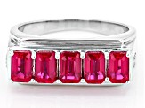 Red Lab Created Ruby Rhodium Over Sterling Silver 5-Stone Men's Ring 2.67ctw