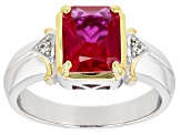 Red Lab Created Ruby Rhodium & 18k Yellow Gold Over Sterling Silver Men's Ring 3.43ctw