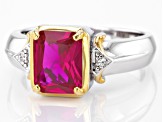Red Lab Created Ruby Rhodium & 18k Yellow Gold Over Sterling Silver Men's Ring 3.43ctw