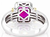 Red Lab Created Ruby Rhodium & 18k Yellow Gold Over Sterling Silver Men's Ring 3.43ctw